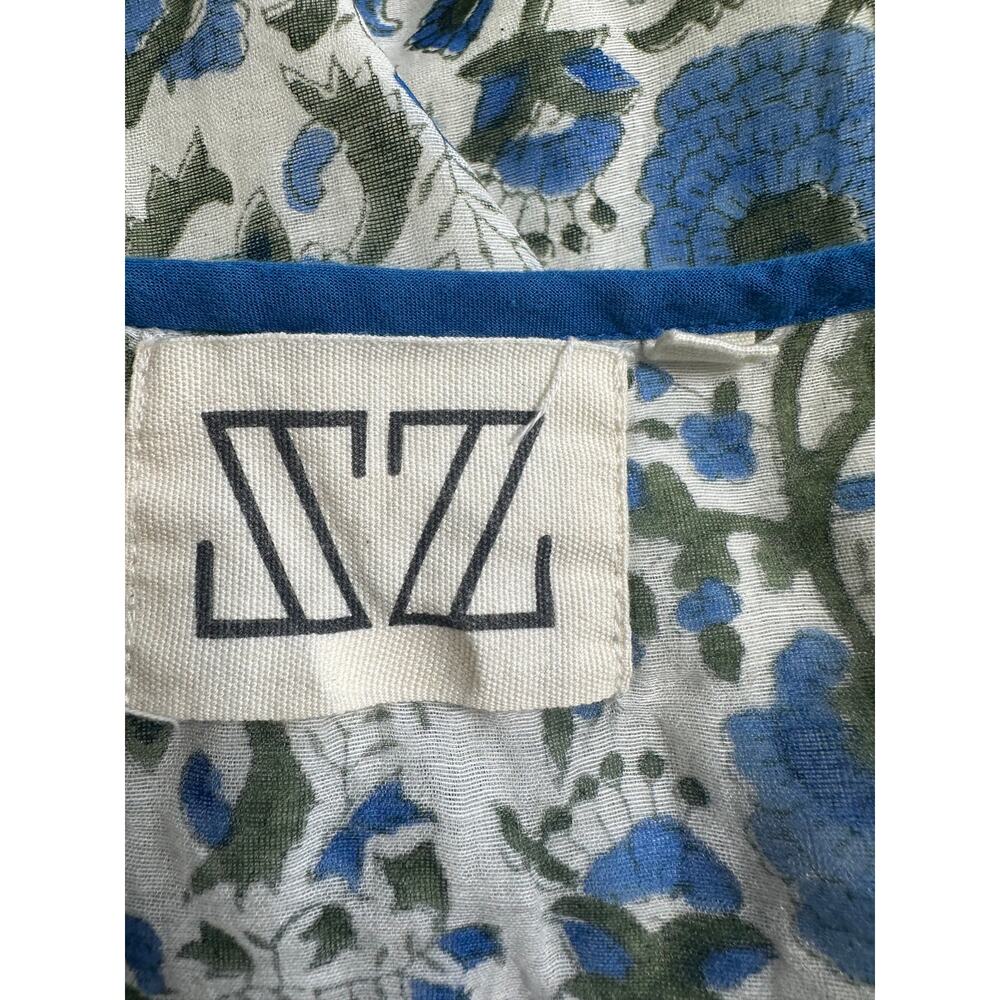 SZ Blockprints Boho Floral Tunic Silk Cotton Tassel Tie Blue Green Block Print S - Picture 9 of 12